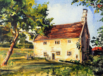 NEWTON'S HOUSE & THE APPLE TREE by Bansri Chavda - search and link Fine Art with ARTdefs.com