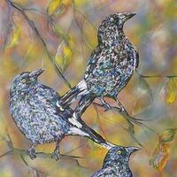 Currawongs and autumn leaves by Susan Willemse - search and link Fine Art with ARTdefs.com