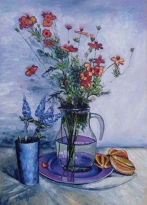Flowers and star fruit by Vincent Mengeot - search and link Fine Art with ARTdefs.com