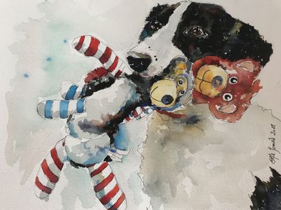 Dog plays by Olfa Jomaa - search and link Fine Art with ARTdefs.com