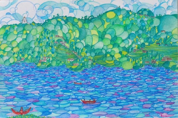Pokara Lake by Virginia Ersego - search and link Fine Art with ARTdefs.com
