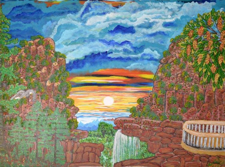 My kind of Sunrise Acrylic in stretched canvas size: 38x48 by Teresa R Laurente - search and link Fine Art with ARTdefs.com