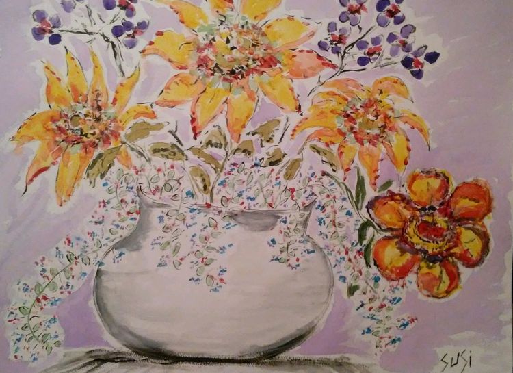 White Vase on Lavendar by Susan Royer - search and link Fine Art with ARTdefs.com