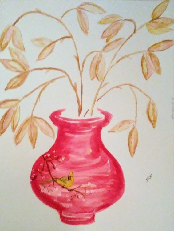 Yellow Cardinal Vase by Susan Royer - search and link Fine Art with ARTdefs.com